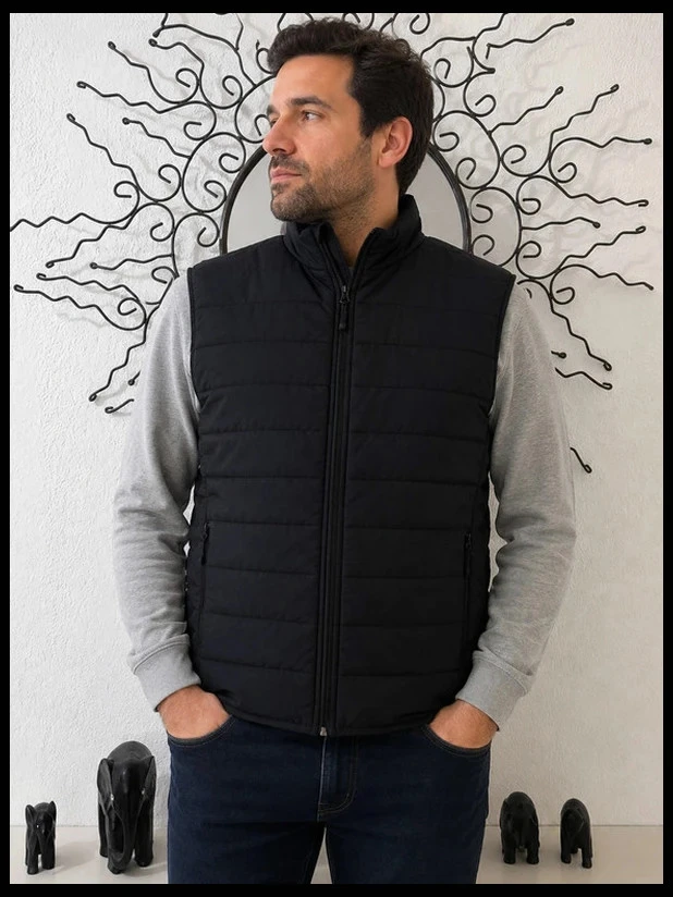 Chaleco sin mangas negro acolchado NPO Casual bodywarmer con cremallera hombre L – photo 6